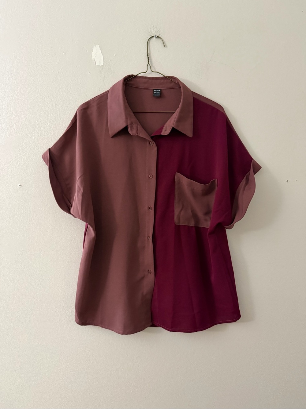 Women's Two-Tone Burgundy and Mauve Button-Up button down t shirt blouse